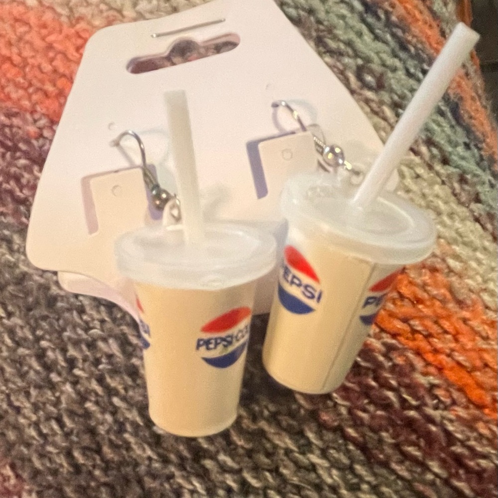 Pepsi Logo White and Blue Cup Earrings